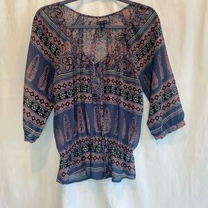 American Eagle Outfitters Purple and Pink Patterned Blouse
